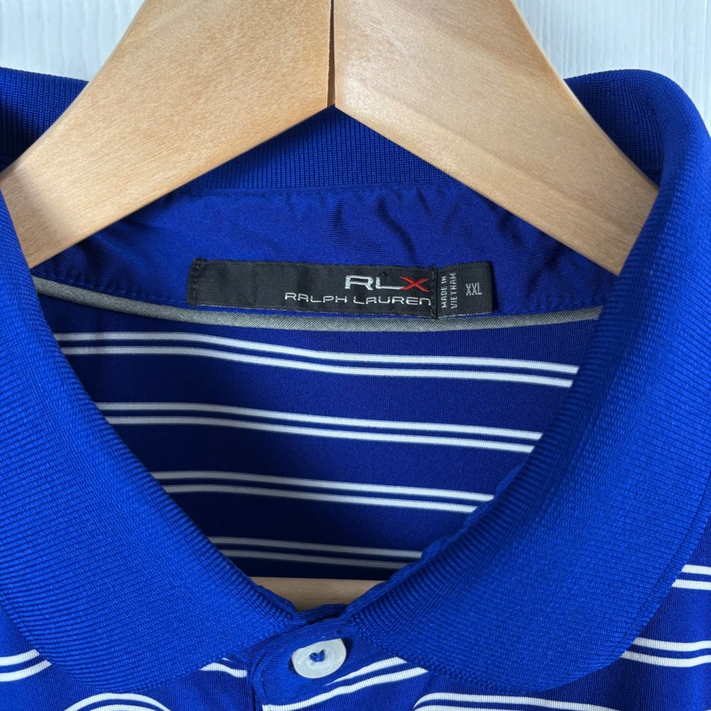 RLX Ralph Lauren Men's Golf Polo Shirt Blue‎ Stripe Performance Fabric Size XXL - Picture 5 of 7